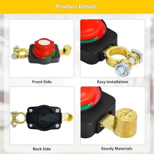 Battery Disconnect Switch, Kill Switch, Battery Shut Off Switch Top Post, 12V-48V On/Off Battery Power Cut Master Switch Disconnect Isolator for Car RV Boat Marine ATV UTV (Top Post) - 4