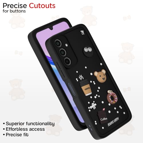 Image of Outlouders Back Cover for Samsung Galaxy M35 5G | 3D Cartoon Cute Fun Bear | Silicone Full Body Protection Bumper Case (Black)