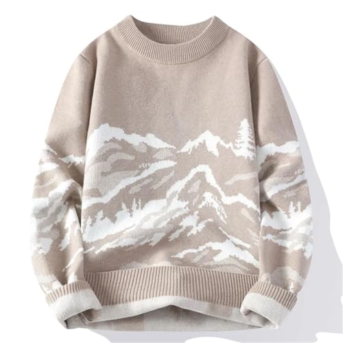 Men Retro Print Loose Fit Knit Sweater O-Neck Full Sleeve Vintage Street Style Casual Pullover Sweater3