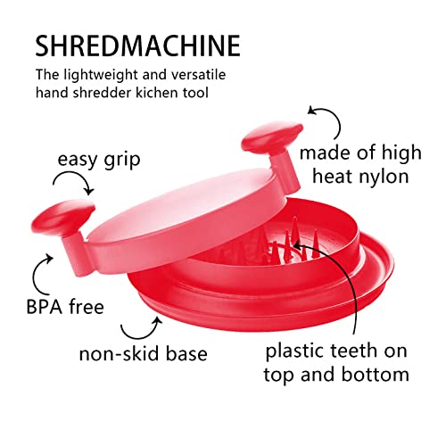 ShredMachine, Alternative to Bear Claws Meat Shredder, Meat Shredding Tool with Handles and Non Skid Base for Pulled Pork Chicken Beef Food (Red) - Thumbnail 3