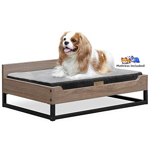 TailZzz Milo Wooden Dog Bed, Plush Mattress Comforts the Pets with Bone Diseases, Water Resistant...