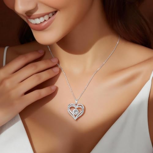 Image of CDE S925 Birthstone Heart Pendant Necklaces Jewelry Gifts for Wife
