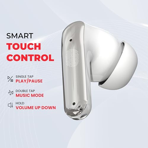 Image of TY TWS102 Air Beats True Wireless Earbuds, Up to 25 Hours Playtime, Bluetooth 5.4, Chrome Finish, Touch Controls, Type-C Charging (White)