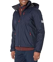 Helly-Hansen Men's Crew Hooded Midlayer Fleece Lined Waterproof Raincoat Jacket, 597 Navy, XX-Large, 597 Navy, XX-Large