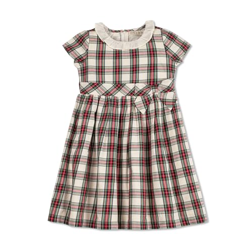 Hope & Henry Baby Girls' Short Sleeve Ruffle Collar Party Dress with Bow, 18-24 Months, Ivory Holiday Tartan