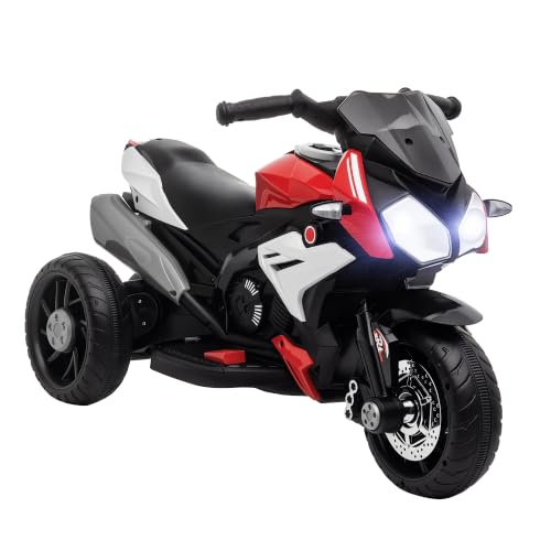 HOMCOM Elektro Kindermotorrad mit Musik für 3-5 Jahre 3 km/h Rot+Schwarz