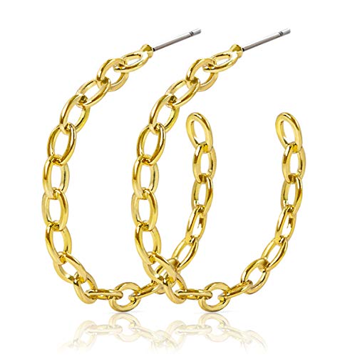 Benevolence LA Chain Hoop Earrings for Women, Chunky Gold Plated Earrings, Large Hoops for Women's Accessories | Fashion Jewelry
