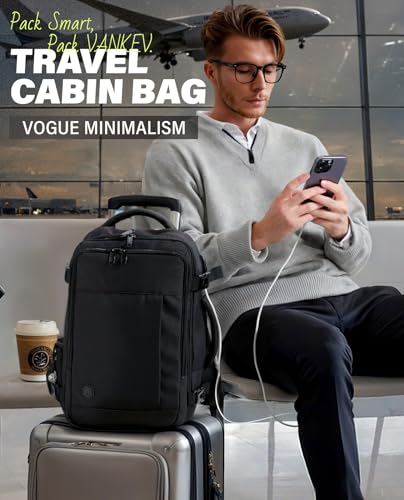 VANKEV Ryanair Cabin Bag 40x20x25 Underseat 20L Travel Bag Hand Luggage Backpack Carry-ons Bag Cabin Size Suitcases for Airplanes Flight Bag Travel Rucksack Fit 14 Inch Laptop Black
