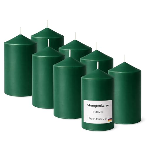 Bougies piliers vert foncé à mèche coton sans fumée pour l'Avent x8
