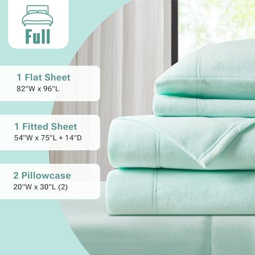 Image of True North by Sleep Philosophy Fleece Sheet Set Full, Solid Color, Warm & Plush Sheets Soft Fleece Bedding Set, Full Size Sheets, Fitted Pocket Fits Up to 16 inch Mattress, Full Aqua 4 Piece
