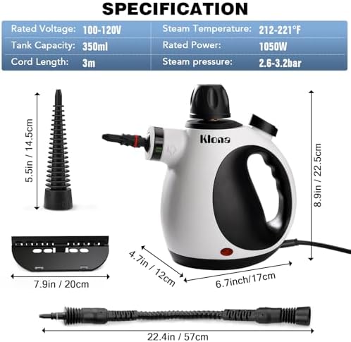 KLONA Handheld Steam Cleaner, Steam Cleaner for Home with 10 Accessory Kit, Multipurpose Portable Upholstery Steamer Cleaning with Safety Lock to Remove Grime, Grease. - 1