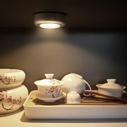 SOAIY Tap Light Push Lights Upgraded Mini Night Touch Light LED Puck Lights Under Cabinet Lighting Battery Operated Powered DIY Stick On Lights Wireless Closet Counter Kitchen Gold Warm White 6Pack