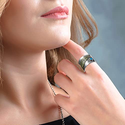 Women's Feather Ring And Brass Leaf Ring Turquoise Feather Ring Metal Meditation Ring Anxiety Relief Ring Wide Band Proposal Gift Cocktail Party Rings Bridal Wedding Engagement Size 6 - 11 #TOP3