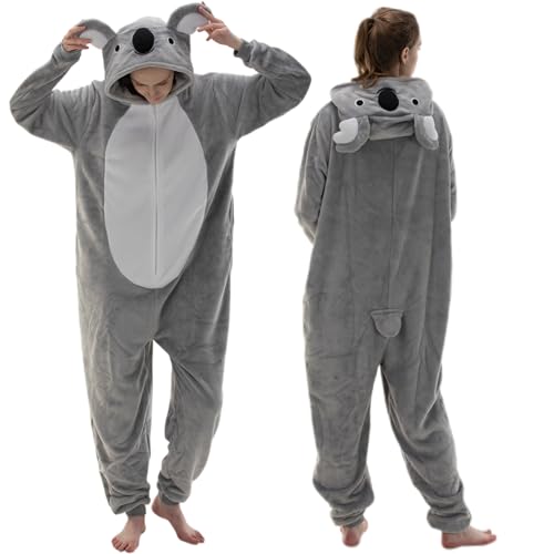 AILMQYJL Snug Fit Unisex Adult Onesie Pajamas, Flannel Koala Cosplay One Piece Halloween Costume hooded Sleepwear Homewear