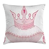 Ambesonne Queen Throw Pillow Cushion Cover, Cartoon Style Pink Cartoon Crown on Pillow Tail Fantasy Girlish Fashion, Decorative Square Accent Pillow Case, 18' X 18', Pale Pink