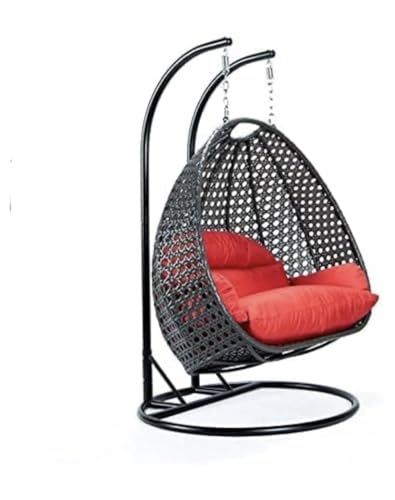 Image of Flying ArrowOutdoor Furniture Double Seater Swing, Beautiful Stand (Black Swing with Grey Cushion) (Black with Red)