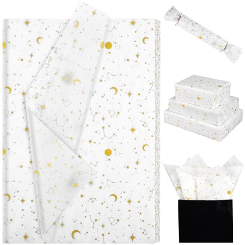 Papier de soie galaxie blanc doré 100 feuilles 50x35 cm pour emballage de cadeaux festifs