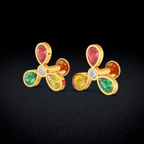 Image of Joyalukkas 22k (916) Purity | BIS Certified | Elegant Tricolor Petal Gold Earrings For Women
