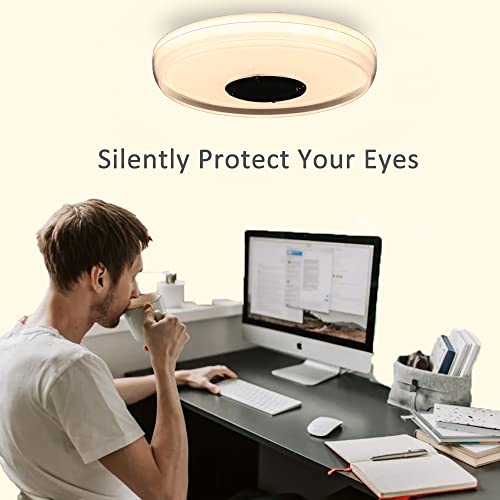 Ypjkonze Waterproof Ceiling Light With Bluetooth Speaker, 18W 2100Lm Led Music Flush Mount Ceiling Fixture, 3 Color Change (3000K/4500K/6000K) Dimmable Ceiling Lamp For Bedroom,Kids Room,Bathroom #TOP1