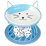 Vestamore Cat Bowl, Ceramic Raised: Round Puppy Dish for Food, Kitten Feeding, with Mat