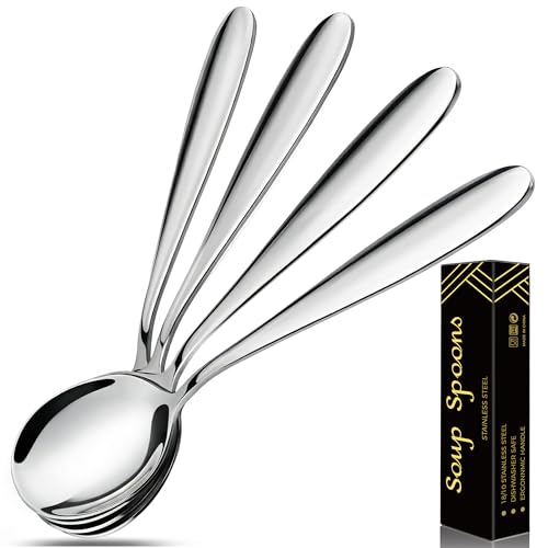 IFERRENS 18/10 Stainless Steel Soup Spoons, 7.3-in Deep Heavy Weight
