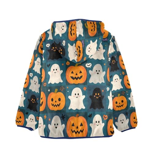 Halloween Pumpkins and Ghosts Pattern Toddler Fleece Jacket Girl Boys Hooded Fleece Jacket Coat2