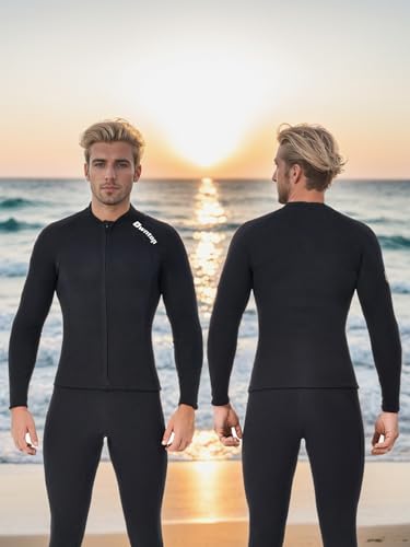 Owntop Wetsuit Top Men, 2MM Wetsuit Jackets Long Sleeve, Comfort Fit Keep Warm for Swimming Snorkeling Scuba Diving (Black, M)