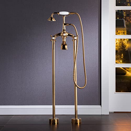 WOODBRIDGE 54\" Heavy Duty Acrylic Slipper Clawfoot Bath Tub with Polished Gold Feet + Drain &Overflow +Polished Gold-Faucet