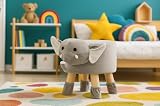 MIKONI Kinderhocker Elefant Sofa - Bequemer Hocker in Samtstoff - Polstermöbel Pouf für Kinderzimmer - Sitzhöhe 25 cm (Elefant)