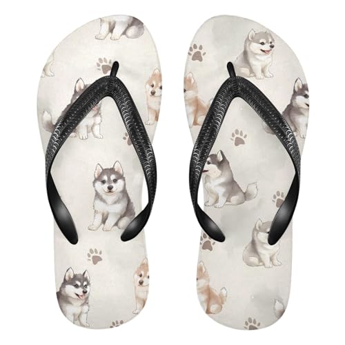 ALAZA Cute Husky Dogs Animal Flip Flops for Women Fashion Beach Slippers Comfort Mens Flip Flops Non-Slip Rubber Shower Slippers Sandal for Hotel Travel Sport,XS