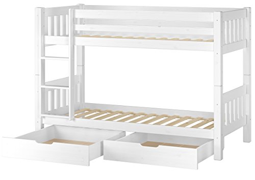 Erst-Holz Kinderetagenbett Kiefer massiv weiß 90x200cm Stockbett +...