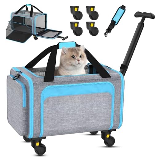 Rolling Pet Carrier with Detachable Wheels - 18x11x11 TSA Airline Approved for Southwest Delta United American, Soft Sided Expandable Travel Bag for Small Dogs & Cats up to 15Lbs, Fits Under Seat