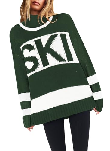 Image of Yousify Womens Sweaters Fall 2025 Oversized Color Block Ski Sweater Crewneck Winter Tops S-2XL