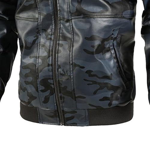 Veste bomber à capuche en similicuir bleu coupe slim S - 5