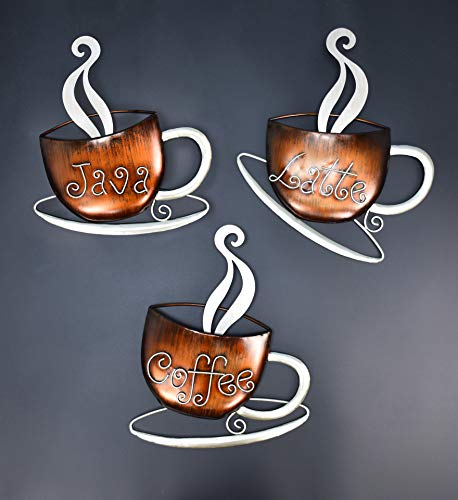 Aayla Metal Coffee Cup Wall Hanging Sculpture, For Home Kitchen Restaurants And Coffee Shops, In Metal With Brown And Champagne Color (14.75" H Coffee) #TOP4