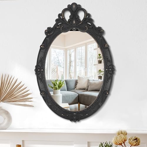 Vintage Black Hanging Wall Mirror Wall Decor 60 x 40 cm Antique Oval