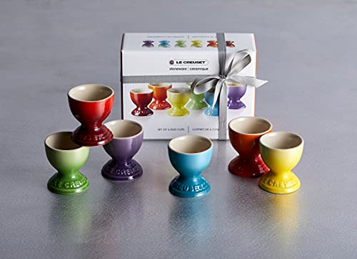 LE CREUSET Eierdopjes van aardewerk in de kleuren van de regenboog, set van 6, kersen, vulkanisch, zonnegeel, palmgroen, groenblauw en ultraviolet - Image 5