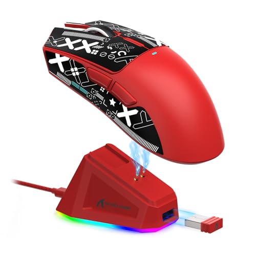 ATTACK SHARK X11 Lightweight Wireless Gaming Mouse with RGB Charging Dock,Tri-Mode-2.4G/USB-C Wired/BT,22K DPI,PAW3311 Optical Sensor,HUYU Switch, 5 programmable Buttons for PC/Mac(Red&Sticker)