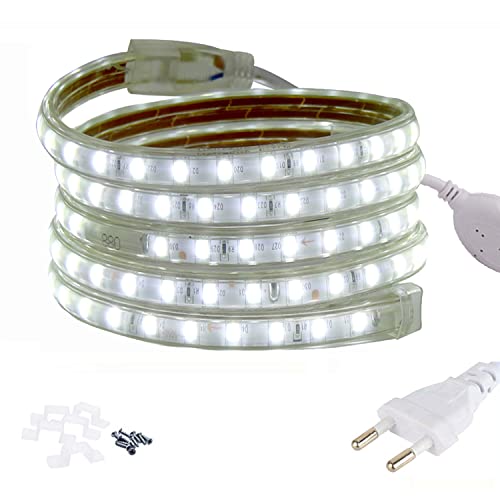 FOLGEMIR Striscia LED 1 metro Bianco Freddo, 220V 230V Strisce LED, 5050 SMD 60 LEDs/m, impermeabile IP65, retroilluminazione luminosa