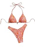 GORGLITTER Triangle Bikini Set Damen Neckholder Blumen Badeanmode Bomisch Zweiteilige Swimsuit Sommer Bademode Strandmode Urlaub Outfits Orange M