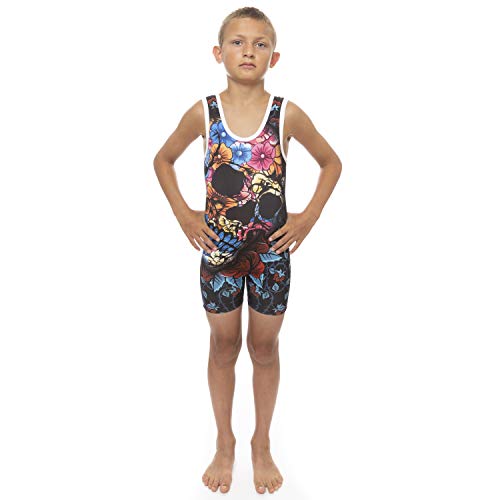 Ko Sports Gear - Unisex Wrestling Singlet, Comfortable & Breathable, 4 Way Stretch, Gymnastics, Running, Weightlifting (Day Of The Dead, Youth Large) #TOP3