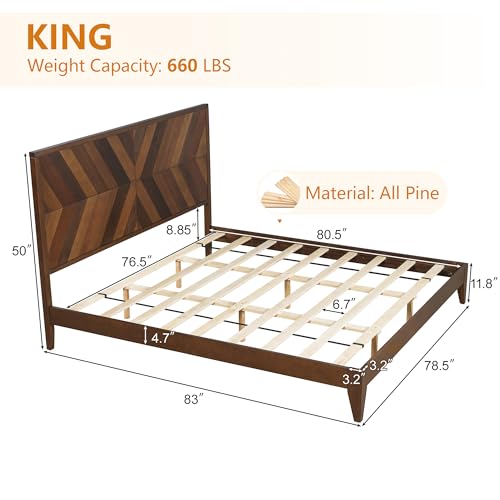 Dolonm King Bed Frame, Mid-Century Modern Platform Bed With 50 Inch High Headboard, Under Bed Storage, Wooden Bed Frame With Slat Support, No Box Spring Needed, Walnut thumb #1