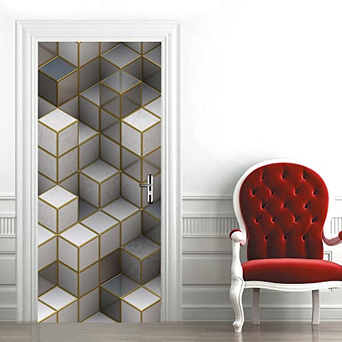 Sticker porte 3d cubes tridimensionnels poster de decoration mural auto-adhesif 73x205 cm