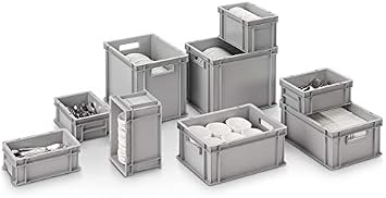 1a-TopStore Euro stacking box EB-432 400 x 300 x 320 mm (L x W x H) reinforced ribbed base grey similar to RAL7001 made of polypropylene food-safe 2 handles approx. 29 litres vol.