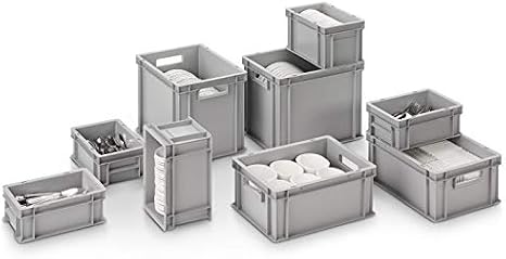1a-TopStore Euro stacking box EB-432 400 x 300 x 320 mm (L x W x H) reinforced ribbed base grey similar to RAL7001 made of polypropylene food-safe 2 handles approx. 29 litres vol.