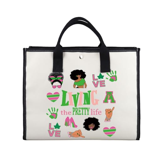 Zuo Bao Greek Sorority Canvas Tote Bag Pink and Green Gift Sisterhood Of Sorors Shoulder Bag 1908 Sorority Paraphernalia