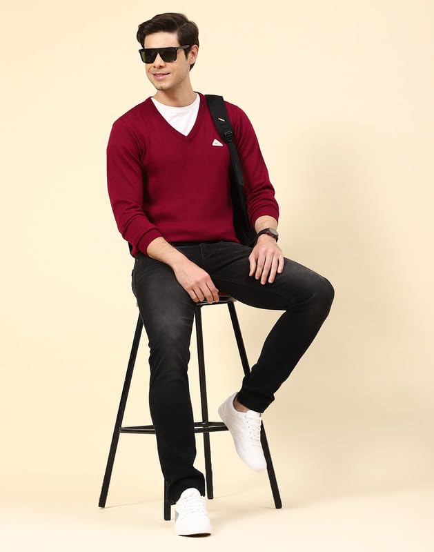 Image of Monte Carlo Shell Solid V Neck Pullover | Warm Woolen Pullover for Men | Soft Comfortable Knitted Winter Wear Sweater for Men's