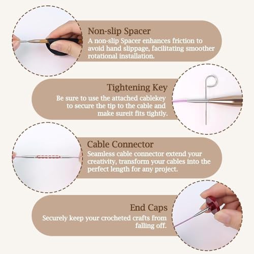 Image of Yarniss Bamboo Circular Knitting Needle with Case,13 Pair Interchangeable Knitting Needles with Flexible Cables 3.5mm~10.0mm, 4-Inch Round Knitting Needle US Size 2.5~15