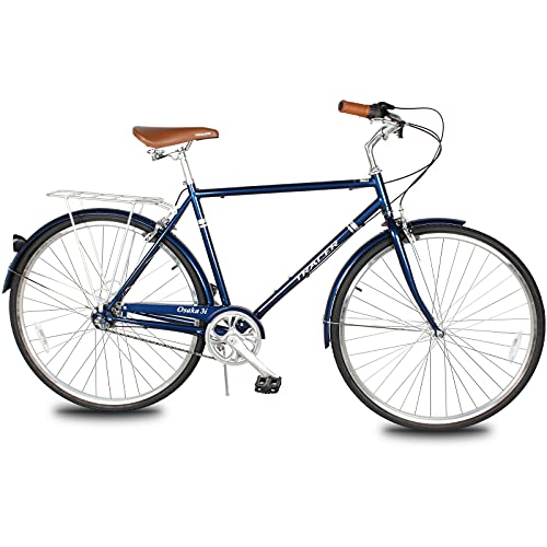 Tracer Osaka Hybrid Bikes for Men, Steel Frame, Shimano Nexus Inter 7 Speed, Brown Seat Brown Grips, Road Bike, City Bike, Mens Bike, Blue