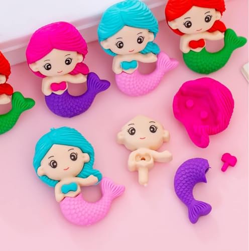 Image of Radiance 12 Pcs Mermaid Shape Erasers for Kids | Cute Pencil Erasers for Girls | Fun Stationery for School & Birthday Return Gifts | Random Designs & Colors